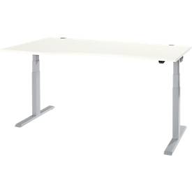 Schäfer Shop Select Schreibtisch ERGO-T 2.0, elektrisch höhenverstellbar, Freiform Ansatz links, T-Fuß, B 1800x H 640-1300 mm, weiß/weißalu