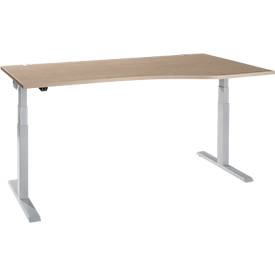 Schäfer Shop Select Schreibtisch ERGO-T 2.0, elektrisch höhenverstellbar, Freiform Ansatz rechts, T-Fuß, B 1800 x H 640-1300 mm, Eiche/weißalu