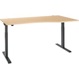 Schäfer Shop Select Schreibtisch ERGO-T 2.0, elektrisch höhenverstellbar, Freiform Ansatz rechts, T-Fuß, B 1800 x H 715-1205 mm, Ahorn/anthrazit 