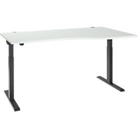 Schäfer Shop Select Schreibtisch ERGO-T 2.0, elektrisch höhenverstellbar, Freiform Ansatz rechts, T-Fuß, B 1800 x H 715-1205 mm, lichtgrau/anthrazit