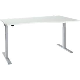 Schäfer Shop Select Schreibtisch ERGO-T 2.0, elektrisch höhenverstellbar, Freiform Ansatz rechts, T-Fuß, B 1800 x H 715-1205 mm, lichtgrau/weißalu
