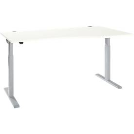 Schäfer Shop Select Schreibtisch ERGO-T 2.0, elektrisch höhenverstellbar, Freiform Ansatz rechts, T-Fuß, B 1800 x H 715-1205 mm, weiß/weißalu