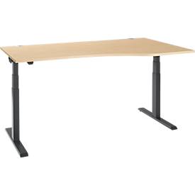 Schäfer Shop Select Schreibtisch ERGO-T 2.0, elektrisch höhenverstellbar, Freiform Ansatz rechts, T-Fuß, B 1800x H 640-1300 mm, Ahorn/anthrazit