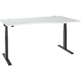 Schäfer Shop Select Schreibtisch ERGO-T 2.0, elektrisch höhenverstellbar, Freiform Ansatz rechts, T-Fuß, B 1800x H 640-1300 mm, lichtgrau/anthrazit
