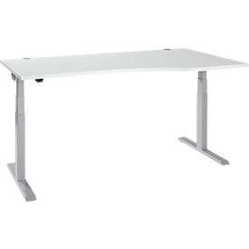 Schäfer Shop Select Schreibtisch ERGO-T 2.0, elektrisch höhenverstellbar, Freiform Ansatz rechts, T-Fuß, B 1800x H 640-1300 mm, lichtgrau/weißalu 