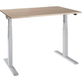 Schäfer Shop Select Schreibtisch ERGO-T 2.0, elektrisch höhenverstellbar, Rechteck, T-Fuß, B 1200 x T 800 x H 640-1300 mm, Eiche-Dekor/weißalu