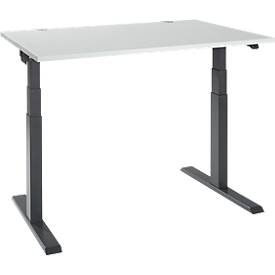 Schäfer Shop Select Schreibtisch ERGO-T 2.0, elektrisch höhenverstellbar, Rechteck, T-Fuß, B 1200 x T 800 x H 640-1300 mm, lichtgrau/anthrazit