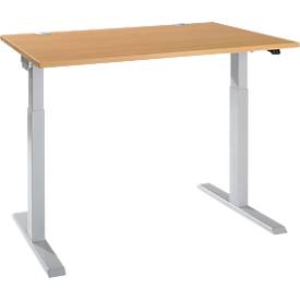 Schäfer Shop Select Schreibtisch ERGO-T 2.0, elektrisch höhenverstellbar, Rechteck, T-Fuß, B 1200 x T 800 x H 715-1205 mm, Buche/weißalu