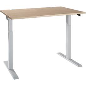 Schäfer Shop Select Schreibtisch ERGO-T 2.0, elektrisch höhenverstellbar, Rechteck, T-Fuß, B 1200 x T 800 x H 715-1205 mm, Eiche/weißalu