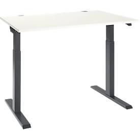 Schäfer Shop Select Schreibtisch ERGO-T 2.0, elektrisch höhenverstellbar, Rechteck, T-Fuß, B 1200 x T 800 x H 715-1205 mm, weiß/anthrazit