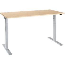 Schäfer Shop Select Schreibtisch ERGO-T 2.0, elektrisch höhenverstellbar, Rechteck, T-Fuß, B 1600 x T 800 x H 640-1300 mm, Ahorn/weißalu