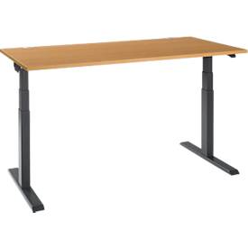 Schäfer Shop Select Schreibtisch ERGO-T 2.0, elektrisch höhenverstellbar, Rechteck, T-Fuß, B 1600 x T 800 x H 640-1300 mm, Buche/anthrazit