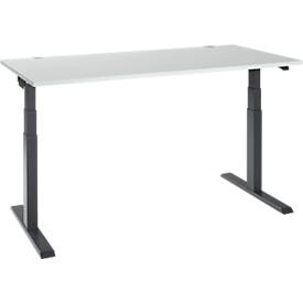 Schäfer Shop Select Schreibtisch ERGO-T 2.0, elektrisch höhenverstellbar, Rechteck, T-Fuß, B 1600 x T 800 x H 640-1300 mm, lichtgrau/anthrazit