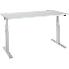 Schäfer Shop Select Schreibtisch ERGO-T 2.0, elektrisch höhenverstellbar, Rechteck, T-Fuß, B 1600 x T 800 x H 640-1300 mm, lichtgrau/weißalu