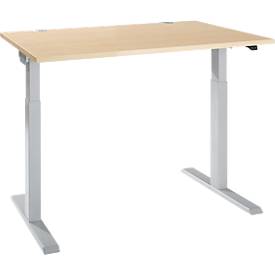 Schäfer Shop Select Schreibtisch ERGO-T 2.0, elektrisch höhenverstellbar, Rechteck, T-Fuß, B 1600 x T 800 x H 715-1205 mm, Ahorn/weißalu