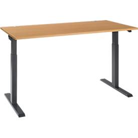 Schäfer Shop Select Schreibtisch ERGO-T 2.0, elektrisch höhenverstellbar, Rechteck, T-Fuß, B 1600 x T 800 x H 715-1205 mm, Buche/anthrazit