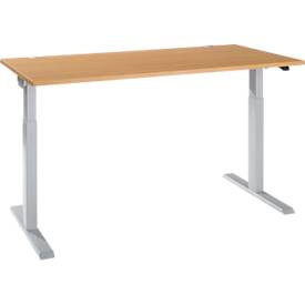 Schäfer Shop Select Schreibtisch ERGO-T 2.0, elektrisch höhenverstellbar, Rechteck, T-Fuß, B 1600 x T 800 x H 715-1205 mm, Buche/weißalu