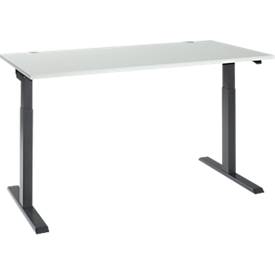 Schäfer Shop Select Schreibtisch ERGO-T 2.0, elektrisch höhenverstellbar, Rechteck, T-Fuß, B 1600 x T 800 x H 715-1205 mm, lichtgrau/anthrazit