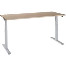 Schäfer Shop Select Schreibtisch ERGO-T 2.0, elektrisch höhenverstellbar, Rechteck, T-Fuß, B 1800 x T 800 x H 640-1300 mm, Eiche-Dekor/weißalu