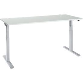 Schäfer Shop Select Schreibtisch ERGO-T 2.0, elektrisch höhenverstellbar, Rechteck, T-Fuß, B 1800 x T 800 x H 640-1300 mm, lichtgrau/weißalu