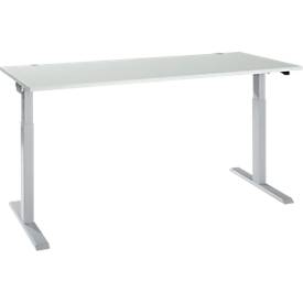 Schäfer Shop Select Schreibtisch ERGO-T 2.0, elektrisch höhenverstellbar, Rechteck, T-Fuß, B 1800 x T 800 x H 715-1205 mm, lichtgrau/weißalu