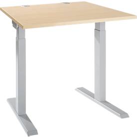 Schäfer Shop Select Schreibtisch ERGO-T 2.0, Quadrat, T-Fuß, B 800 x T 800 x H 675-895 mm, Ahorn/weißalu