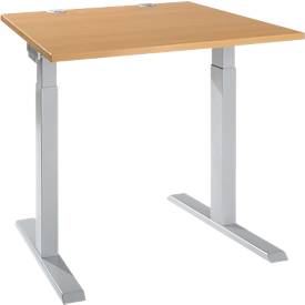 Schäfer Shop Select Schreibtisch ERGO-T 2.0, Quadrat, T-Fuß, B 800 x T 800 x H 675-895 mm, Buche/weißalu
