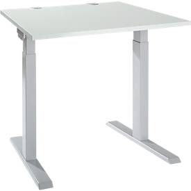 Schäfer Shop Select Schreibtisch ERGO-T 2.0, Quadrat, T-Fuß, B 800 x T 800 x H 675-895 mm, lichtgrau/weißalu