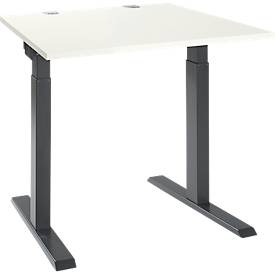 Schäfer Shop Select Schreibtisch ERGO-T 2.0, Quadrat, T-Fuß, B 800 x T 800 x H 675-895 mm, weiß/anthrazit