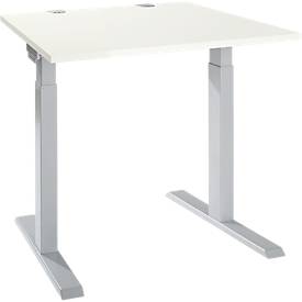 Schäfer Shop Select Schreibtisch ERGO-T 2.0, Quadrat, T-Fuß, B 800 x T 800 x H 675-895 mm, weiß/weißalu
