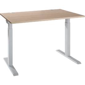 Schäfer Shop Select Schreibtisch ERGO-T 2.0, Rechteck, T-Fuß, B 1200 x T 800 x H 675-895 mm, Eiche/weißalu