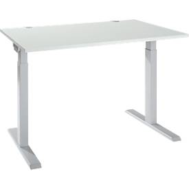 Schäfer Shop Select Schreibtisch ERGO-T 2.0, Rechteck, T-Fuß, B 1200 x T 800 x H 675-895 mm, lichtgrau/weißalu