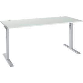 Schäfer Shop Select Schreibtisch ERGO-T 2.0, Rechteck, T-Fuß, B 1800 x T 800 x H 675-895 mm, lichtgrau/weißalu