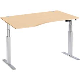 Schäfer Shop Select Schreibtisch ERGO-T, elektrisch höhenverstellbar, Freiform, Ansatz links, T-Fuß, B 1800 x H 640-1300 mm, Ahorn-Dekor/weißalu