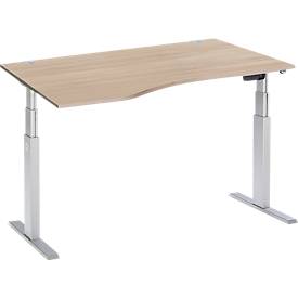Schäfer Shop Select Schreibtisch ERGO-T, elektrisch höhenverstellbar, Freiform, Ansatz links, T-Fuß, B 1800 x H 640-1300 mm, Eiche/weißalu