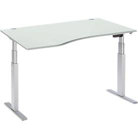 Schäfer Shop Select Schreibtisch ERGO-T, elektrisch höhenverstellbar, Freiform, Ansatz links, T-Fuß, B 1800 x H 640-1300 mm, lichtgrau/weißalu