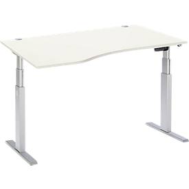Schäfer Shop Select Schreibtisch ERGO-T, elektrisch höhenverstellbar, Freiform, Ansatz links, T-Fuß, B 1800 x H 640-1300 mm, weiß/weißalu