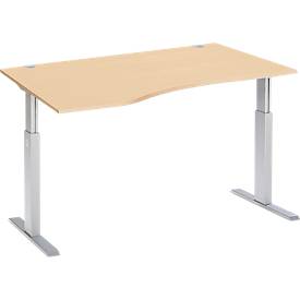 Schäfer Shop Select Schreibtisch ERGO-T, elektrisch höhenverstellbar, Freiform, Ansatz links, T-Fuß, B 1800 x H 725-1185 mm, Ahorn-Dekor/weißalu