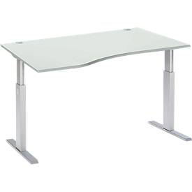 Schäfer Shop Select Schreibtisch ERGO-T, elektrisch höhenverstellbar, Freiform, Ansatz links, T-Fuß, B 1800 x H 725-1185 mm, lichtgrau/weißalu