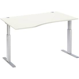 Schäfer Shop Select Schreibtisch ERGO-T, elektrisch höhenverstellbar, Freiform, Ansatz links, T-Fuß, B 1800 x H 725-1185 mm, weiß/weißalu
