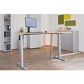 Schäfer Shop Select Schreibtisch ERGO-T, elektrisch höhenverstellbar, Freiform, Ansatz rechts, T-Fuß, B 1800 x H 640-1300 mm, Ahorn-Dekor/weißalu