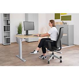 Schäfer Shop Select Schreibtisch ERGO-T, elektrisch höhenverstellbar, Freiform, Ansatz rechts, T-Fuß, B 1800 x H 640-1300 mm, Ahorn-Dekor/weißalu