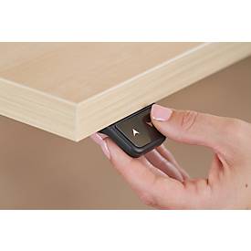 Schäfer Shop Select Schreibtisch ERGO-T, elektrisch höhenverstellbar, Freiform, Ansatz rechts, T-Fuß, B 1800 x H 640-1300 mm, Eiche/weißalu