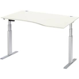 Schäfer Shop Select Schreibtisch ERGO-T, elektrisch höhenverstellbar, Freiform, Ansatz rechts, T-Fuß, B 1800 x H 640-1300 mm, weiß/weißalu