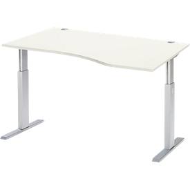 Schäfer Shop Select Schreibtisch ERGO-T, elektrisch höhenverstellbar, Freiform, Ansatz rechts, T-Fuß, B 1800 x H 725-1185 mm, weiß/weißalu