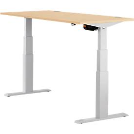 Schäfer Shop Select Schreibtisch ERGO-T, elektrisch höhenverstellbar, Rechteck, T-Fuß, B 1200 x T 800 x H 640-1300 mm, Ahorn-Dekor/weißaluminium