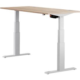 Schäfer Shop Select Schreibtisch ERGO-T, elektrisch höhenverstellbar, Rechteck, T-Fuß, B 1200 x T 800 x H 640-1300 mm, Eiche/weißaluminium
