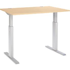 Schäfer Shop Select Schreibtisch ERGO-T, elektrisch höhenverstellbar, Rechteck, T-Fuß, B 1200 x T 800 x H 725-1185 mm, Ahorn-Dekor/weißaluminium