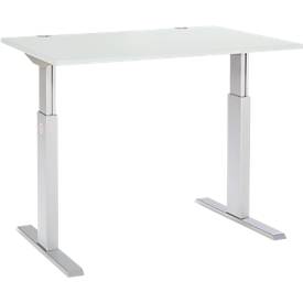 Schäfer Shop Select Schreibtisch ERGO-T, elektrisch höhenverstellbar, Rechteck, T-Fuß, B 1200 x T 800 x H 725-1185 mm, lichtgrau/weißaluminium