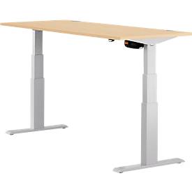 Schäfer Shop Select Schreibtisch ERGO-T, elektrisch höhenverstellbar, Rechteck, T-Fuß, B 1600 x T 800 x H 640-1300 mm, Ahorn-Dekor/weißaluminium
